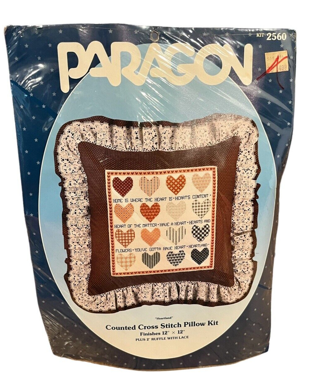 Counted Cross Stitch Pillow Kit Vintage Paragon "Heartland" #2560 12x12" +